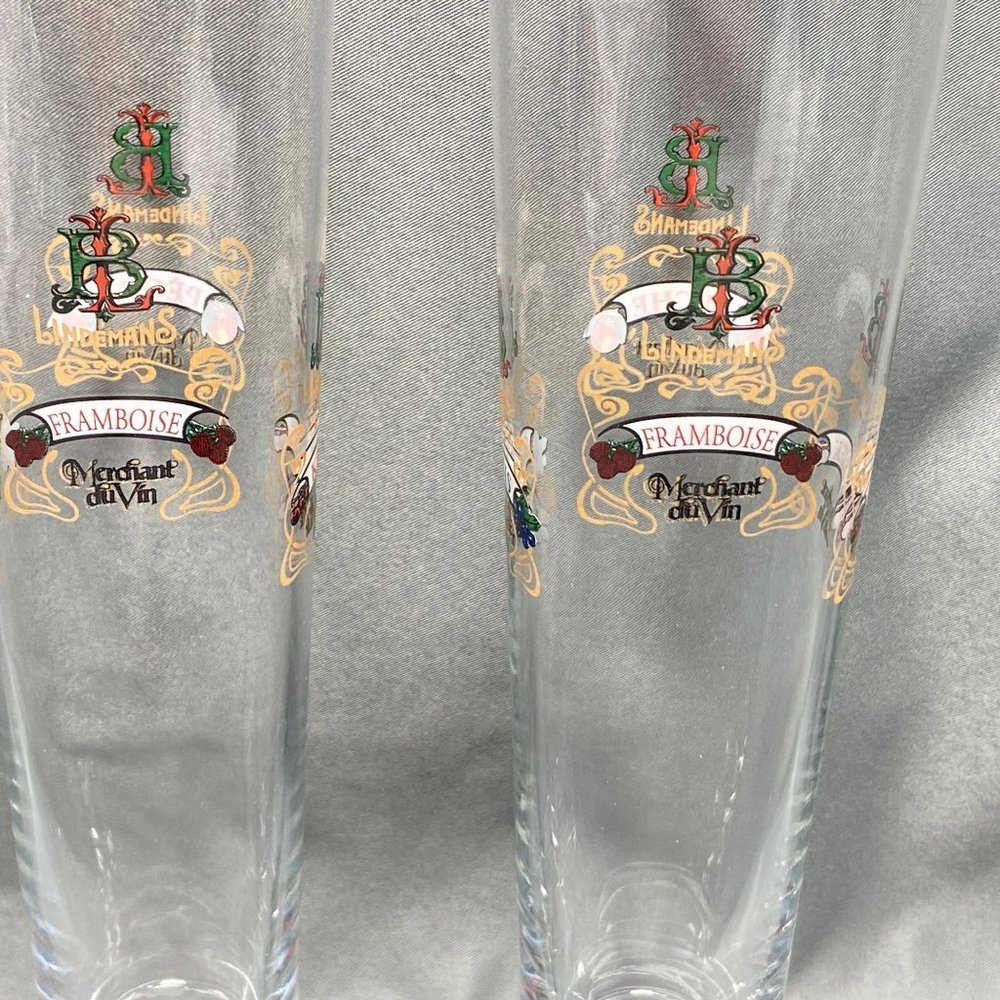 Lindeman's Beer Fluted Glass Gold Rim Set of 2 Cassis, Peche, Kriek, Framboise - Picture 5 of 9